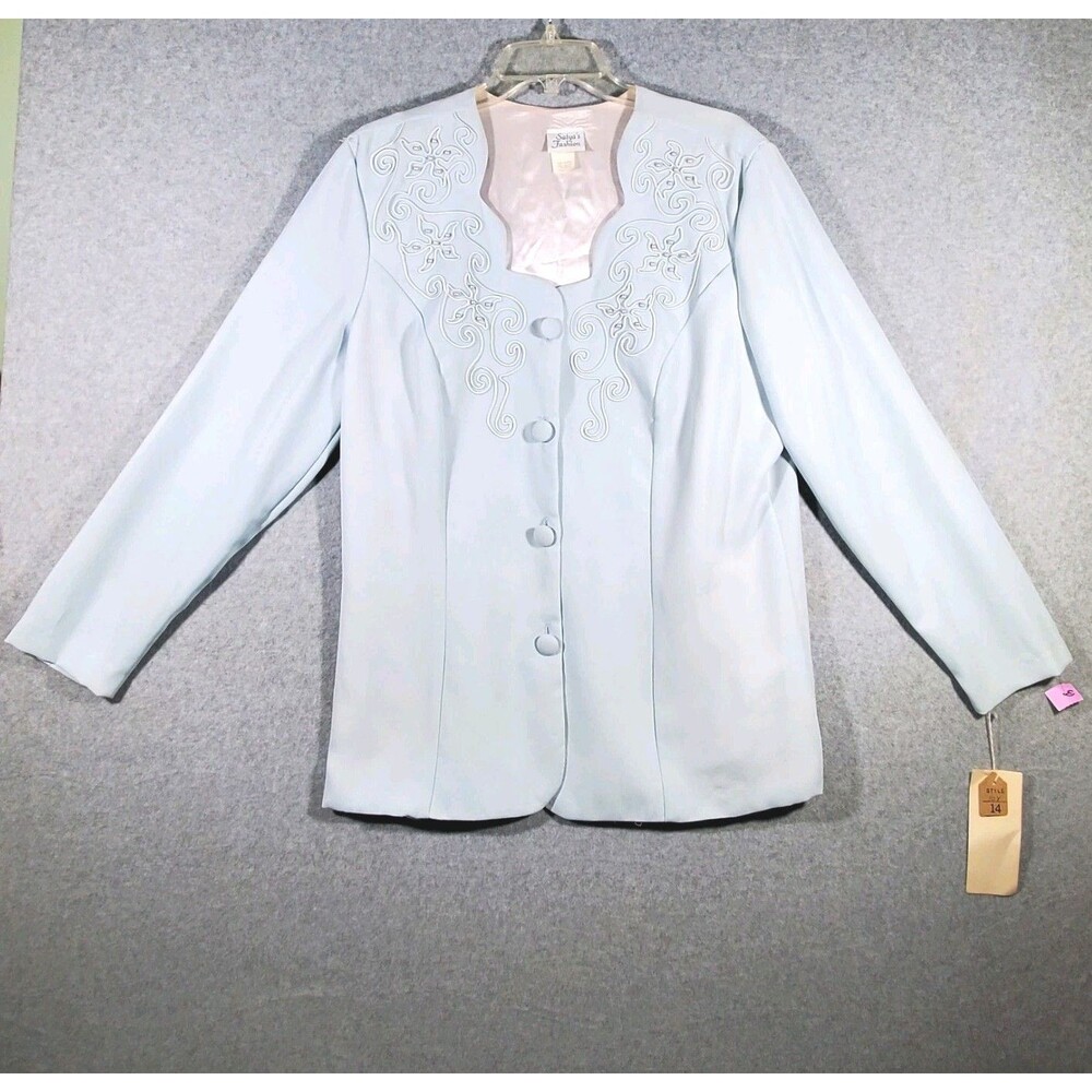 NWT Vintage 80s Satya's Fashions Blue Blazer Jacket Womens Sz 14 Mother Of Bride